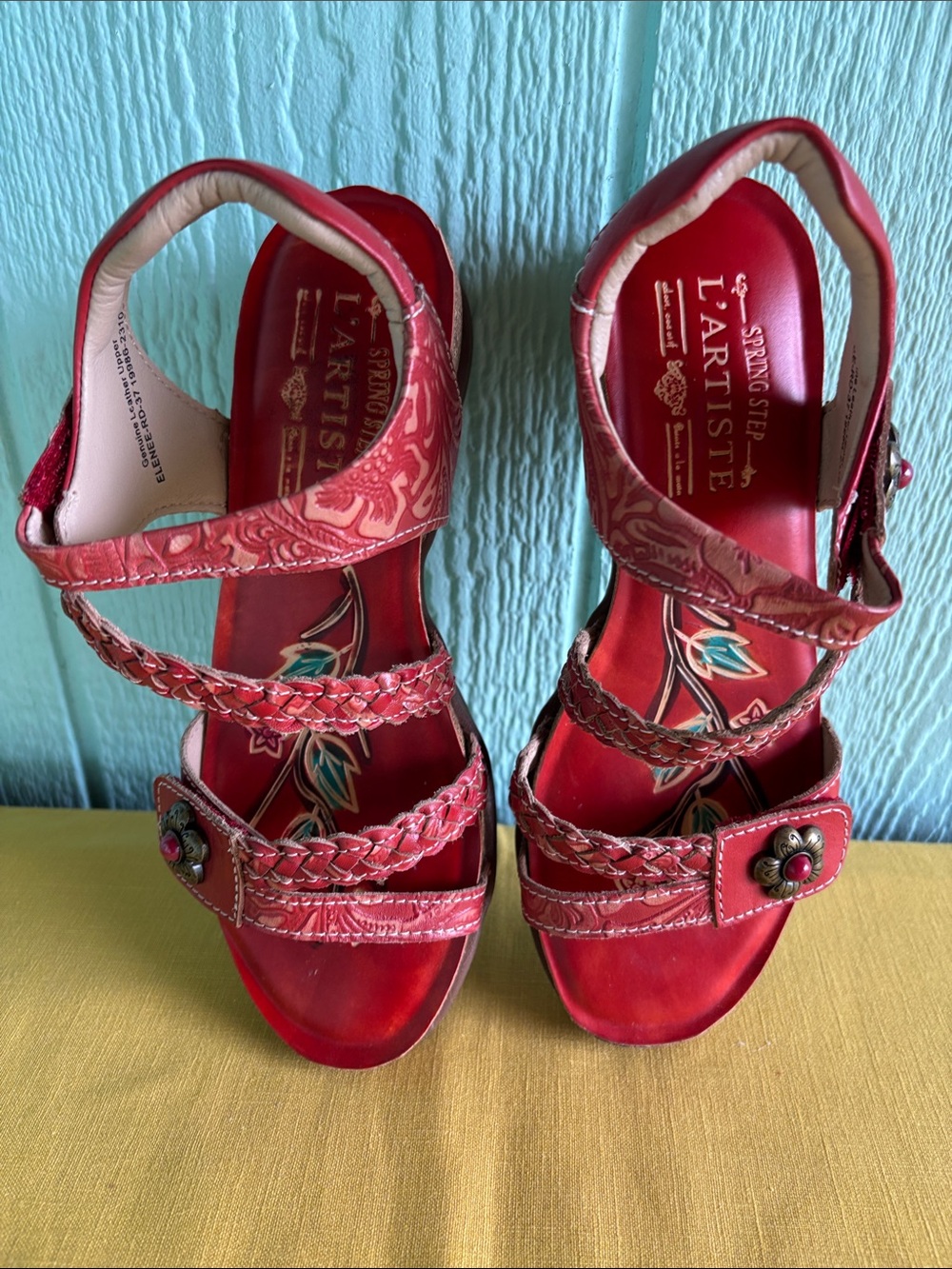 L'ARTISTE Red Braided Strap Wedge Sandals